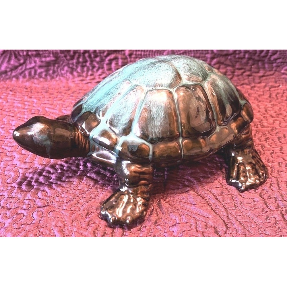 Vintage Blue Mountain Pottery Sea Turtle Canada Green Drip Glaze BMP 9x7x4 Walks - Picture 2 of 14